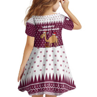 Qatar Christmas Family Matching Off The Shoulder Long Sleeve Dress and Hawaiian Shirt with Maroon-White Design, National Emblem, and Camel Motif - Wonder Print Shop