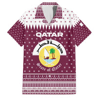 Qatar Christmas Family Matching Off The Shoulder Long Sleeve Dress and Hawaiian Shirt with Maroon-White Design, National Emblem, and Camel Motif - Wonder Print Shop