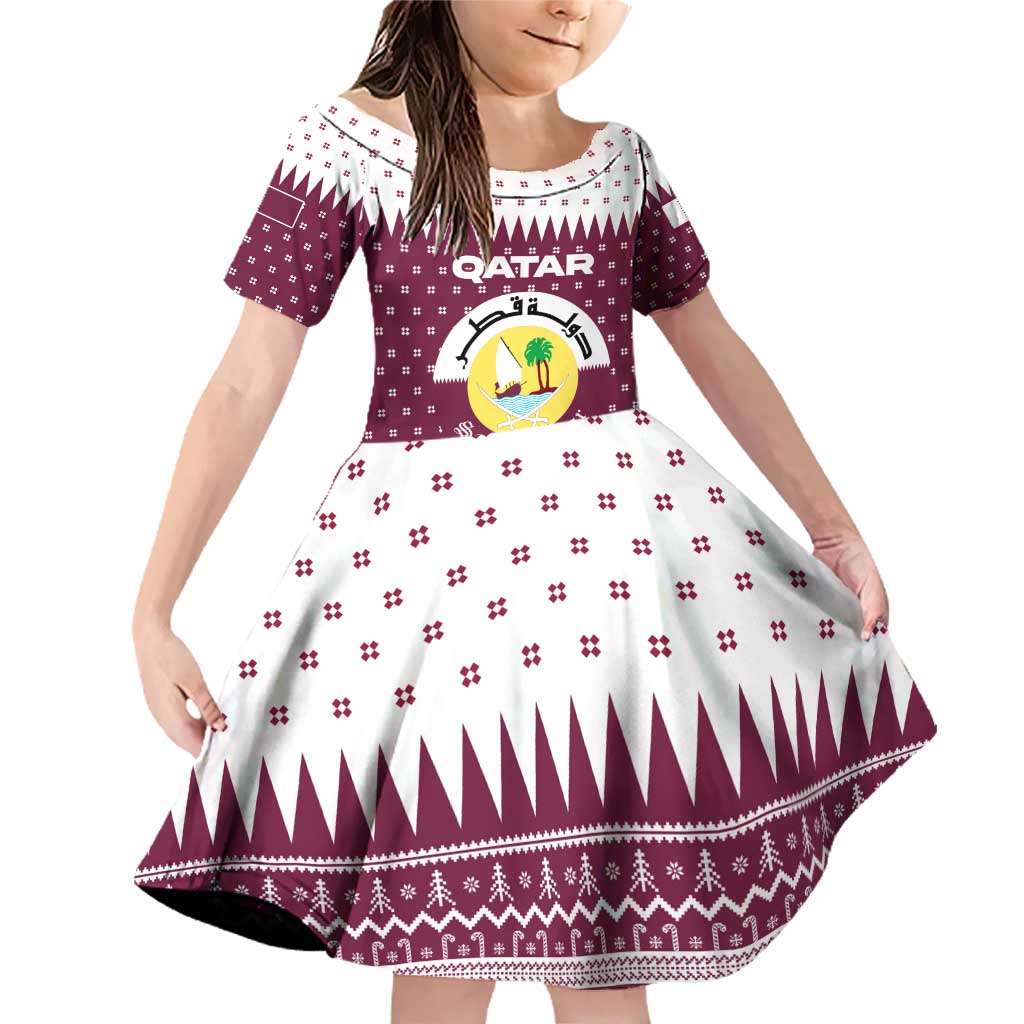 Qatar Christmas Family Matching Off Shoulder Short Dress and Hawaiian Shirt with Maroon-White Design, National Emblem, and Camel Motif - Wonder Print Shop