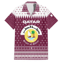 Qatar Christmas Family Matching Off Shoulder Short Dress and Hawaiian Shirt with Maroon-White Design, National Emblem, and Camel Motif - Wonder Print Shop