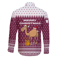 Qatar Christmas Family Matching Off Shoulder Short Dress and Hawaiian Shirt with Maroon-White Design, National Emblem, and Camel Motif - Wonder Print Shop