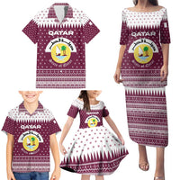 Qatar Christmas Family Matching Puletasi and Hawaiian Shirt with Maroon-White Design, National Emblem, and Camel Motif - Wonder Print Shop