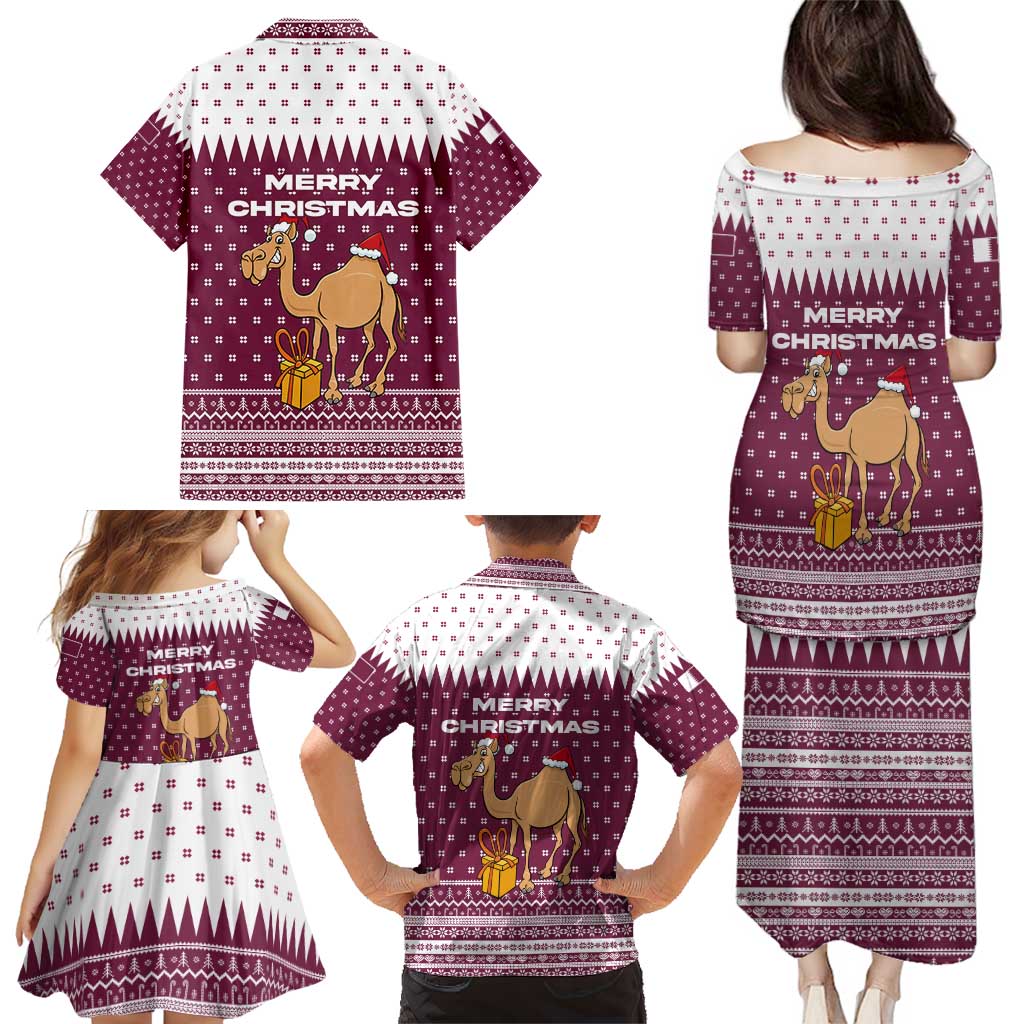 Qatar Christmas Family Matching Puletasi and Hawaiian Shirt with Maroon-White Design, National Emblem, and Camel Motif - Wonder Print Shop