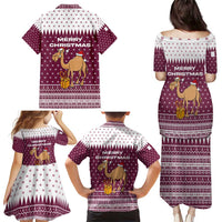 Qatar Christmas Family Matching Puletasi and Hawaiian Shirt with Maroon-White Design, National Emblem, and Camel Motif - Wonder Print Shop