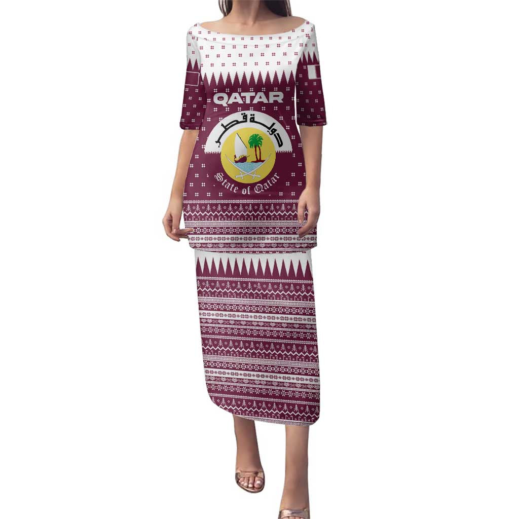 Qatar Christmas Family Matching Puletasi and Hawaiian Shirt with Maroon-White Design, National Emblem, and Camel Motif - Wonder Print Shop