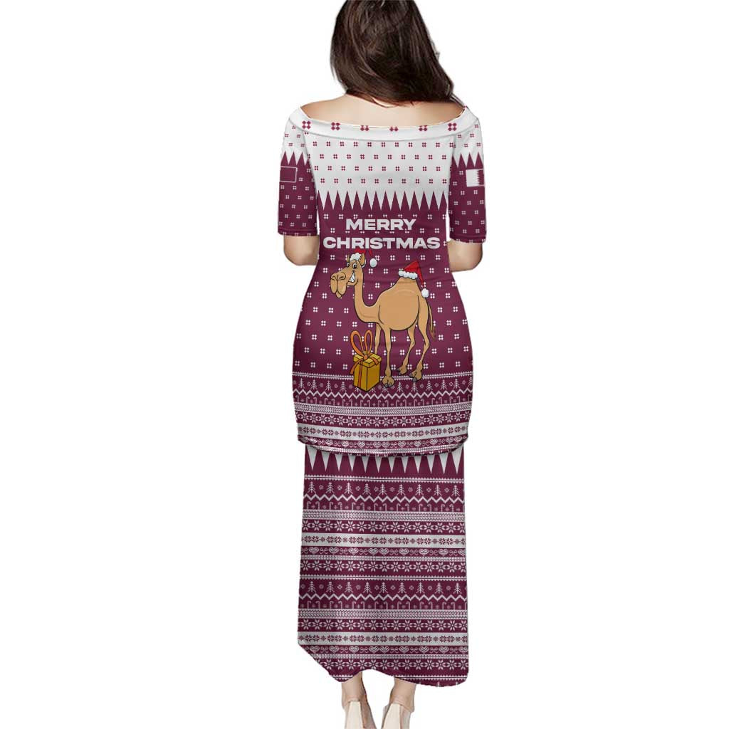 Qatar Christmas Family Matching Puletasi and Hawaiian Shirt with Maroon-White Design, National Emblem, and Camel Motif - Wonder Print Shop