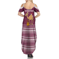 Qatar Christmas Family Matching Summer Maxi Dress and Hawaiian Shirt with Maroon-White Design, National Emblem, and Camel Motif - Wonder Print Shop