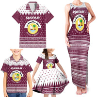 Qatar Christmas Family Matching Tank Maxi Dress and Hawaiian Shirt with Maroon-White Design, National Emblem, and Camel Motif - Wonder Print Shop