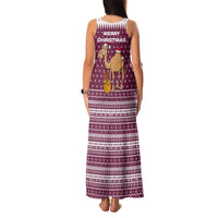 Qatar Christmas Family Matching Tank Maxi Dress and Hawaiian Shirt with Maroon-White Design, National Emblem, and Camel Motif - Wonder Print Shop
