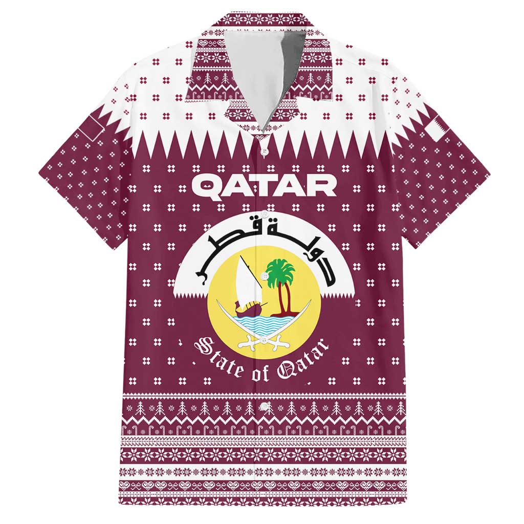 Qatar Christmas Hawaiian Shirt with Maroon-White Design, National Emblem, and Camel Motif - Wonder Print Shop