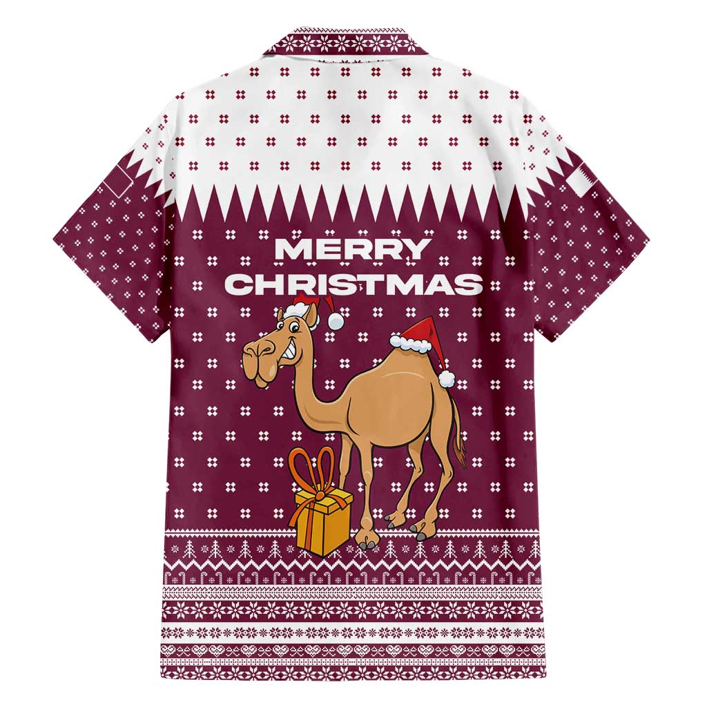 Qatar Christmas Hawaiian Shirt with Maroon-White Design, National Emblem, and Camel Motif - Wonder Print Shop
