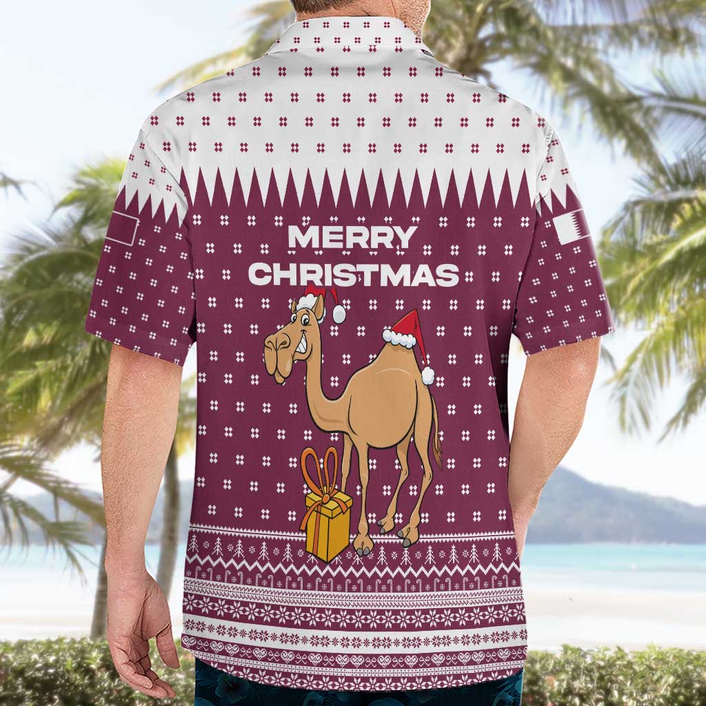 Qatar Christmas Hawaiian Shirt with Maroon-White Design, National Emblem, and Camel Motif - Wonder Print Shop