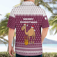 Qatar Christmas Hawaiian Shirt with Maroon-White Design, National Emblem, and Camel Motif - Wonder Print Shop