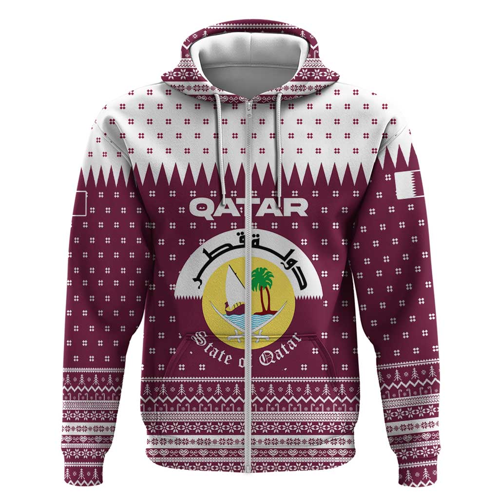 Qatar Christmas Hoodie with Maroon-White Design, National Emblem, and Camel Motif - Wonder Print Shop