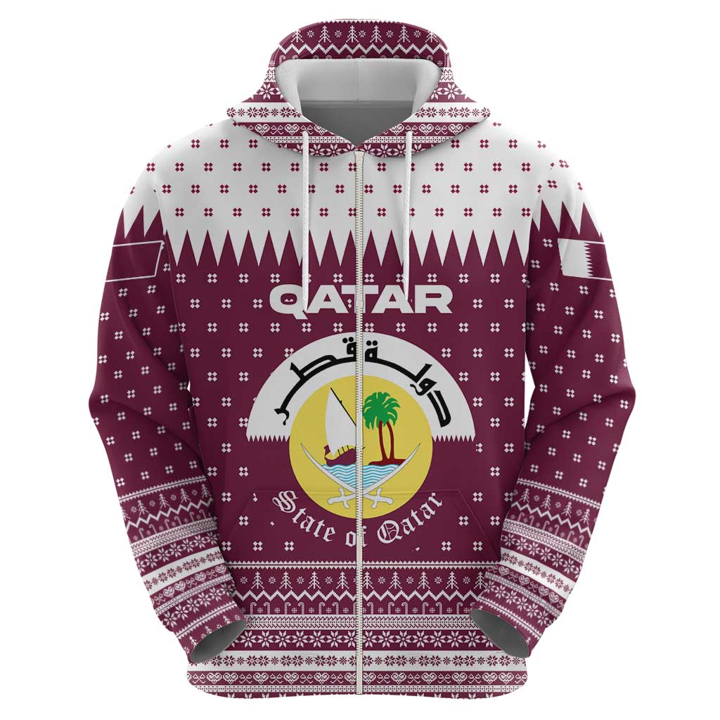 Qatar Christmas Hoodie with Maroon-White Design, National Emblem, and Camel Motif - Wonder Print Shop