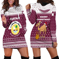 Qatar Christmas Hoodie Dress with Maroon-White Design, National Emblem, and Camel Motif - Wonder Print Shop