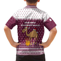 Qatar Christmas Kid Hawaiian Shirt with Maroon-White Design, National Emblem, and Camel Motif - Wonder Print Shop