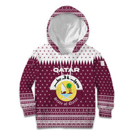Qatar Christmas Kid Hoodie with Maroon-White Design, National Emblem, and Camel Motif - Wonder Print Shop
