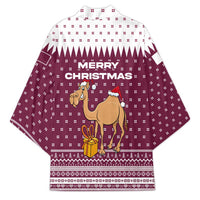 Qatar Christmas Kimono with Maroon-White Design, National Emblem, and Camel Motif - Wonder Print Shop