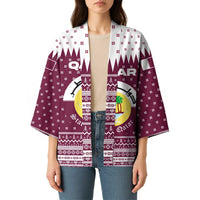 Qatar Christmas Kimono with Maroon-White Design, National Emblem, and Camel Motif - Wonder Print Shop