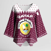 Qatar Christmas Kimono Sleeve Blouse with Maroon-White Design, National Emblem, and Camel Motif - Wonder Print Shop