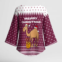 Qatar Christmas Kimono Sleeve Blouse with Maroon-White Design, National Emblem, and Camel Motif - Wonder Print Shop
