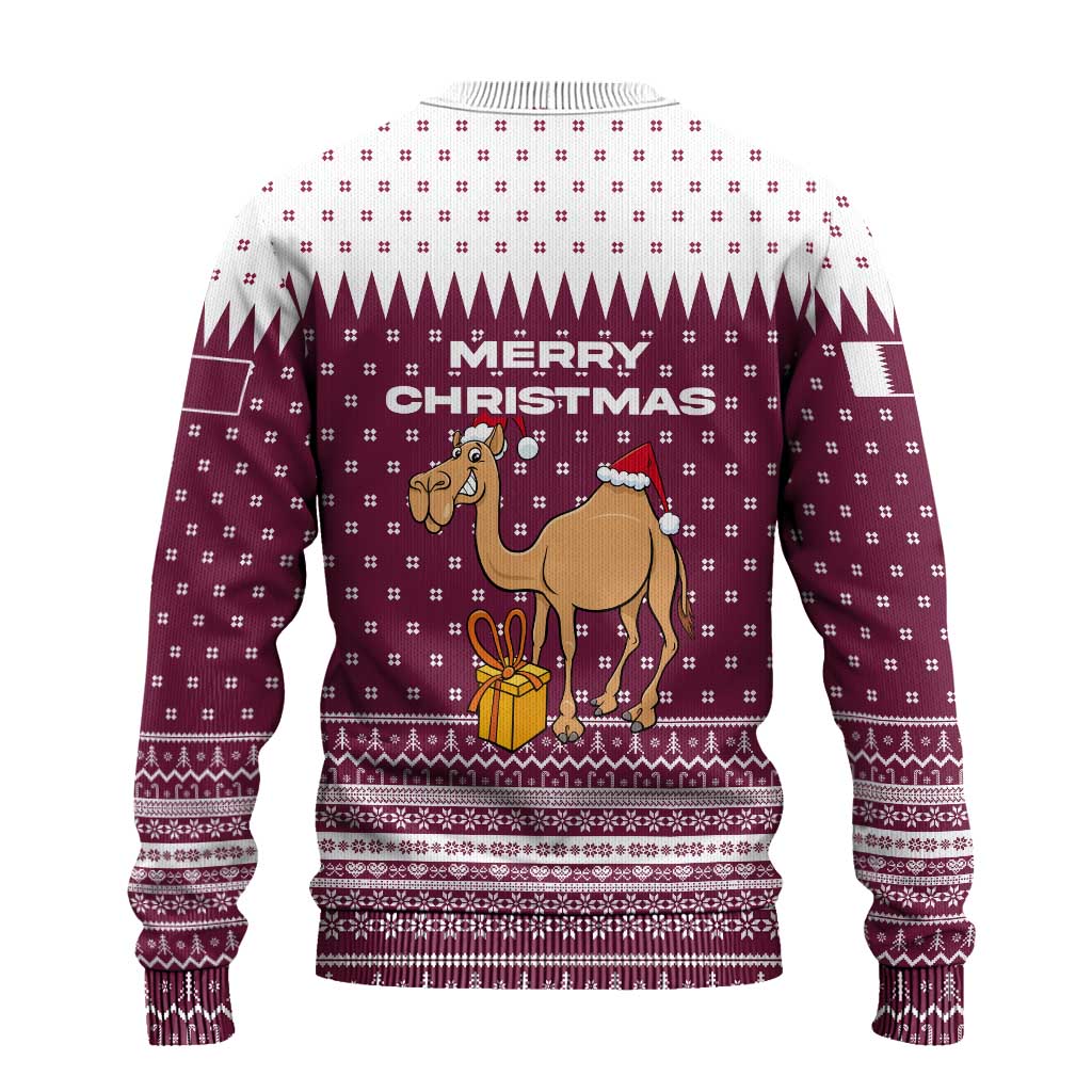 Qatar Christmas Ugly Christmas Sweater with Maroon-White Design, National Emblem, and Camel Motif - Wonder Print Shop