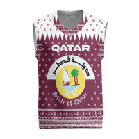 Qatar Christmas Knitted V-Neck Vest with Maroon-White Design, National Emblem, and Camel Motif - Wonder Print Shop
