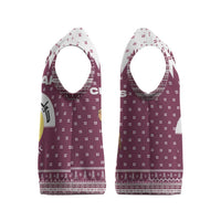 Qatar Christmas Knitted V-Neck Vest with Maroon-White Design, National Emblem, and Camel Motif - Wonder Print Shop