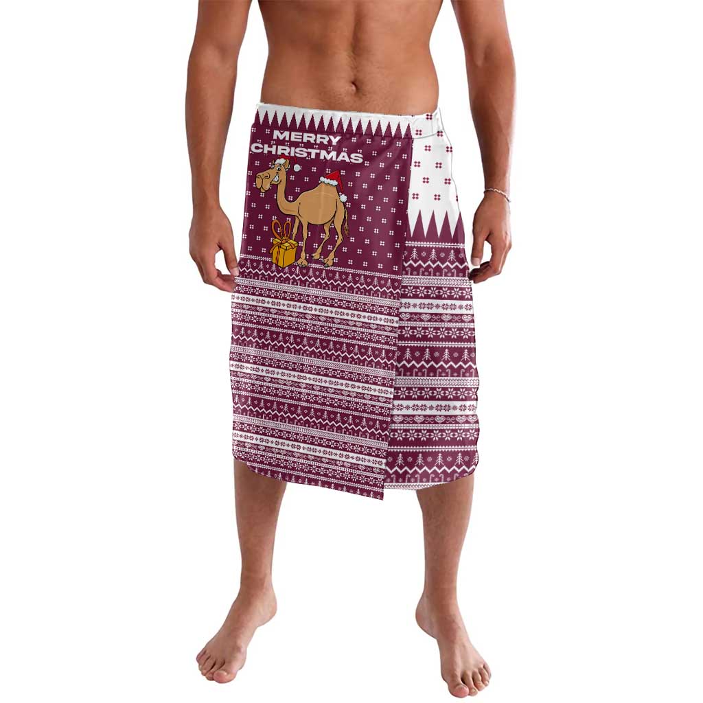 Qatar Christmas Lavalava with Maroon-White Design, National Emblem, and Camel Motif - Wonder Print Shop