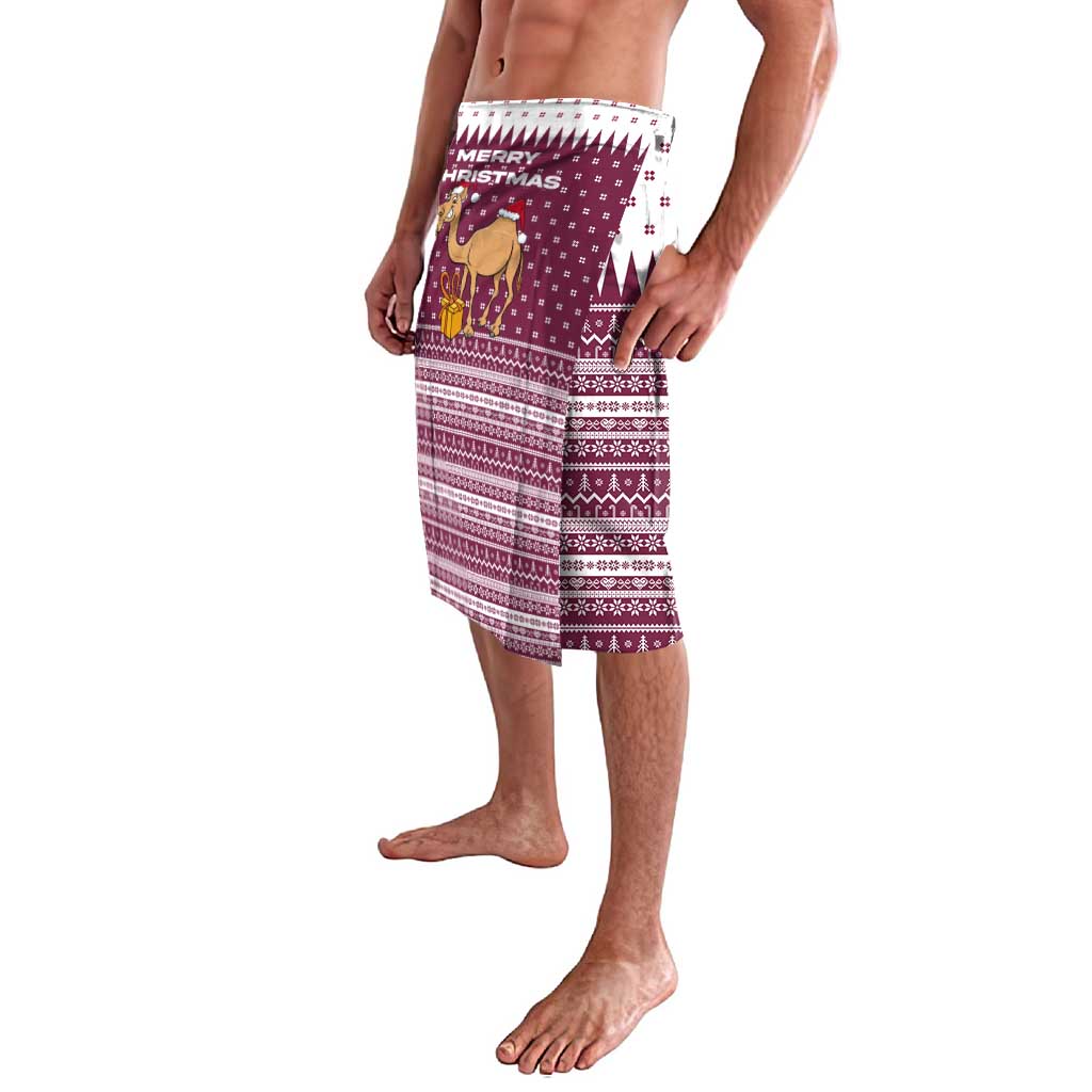 Qatar Christmas Lavalava with Maroon-White Design, National Emblem, and Camel Motif - Wonder Print Shop