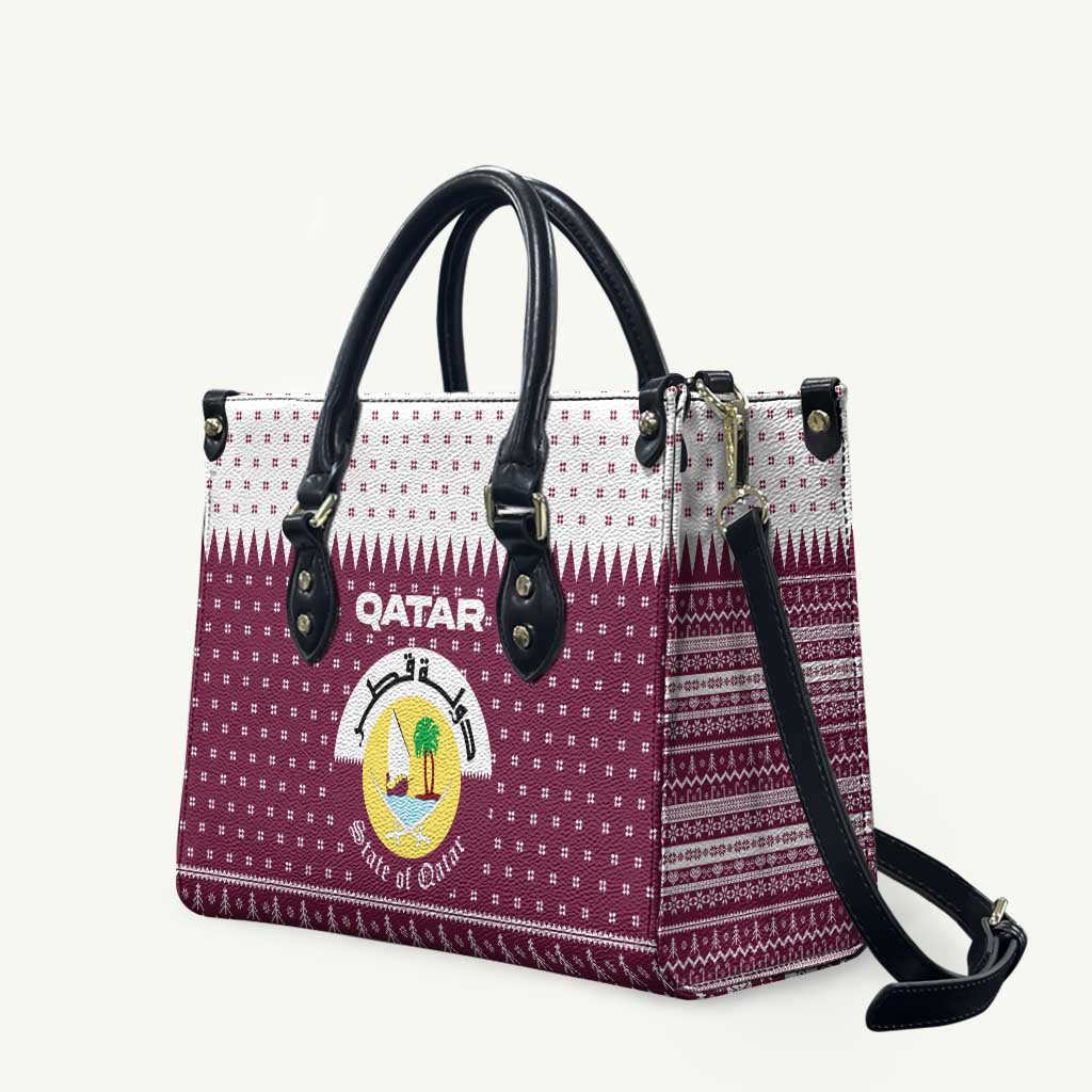 Qatar Christmas Leather Bag with Maroon-White Design, National Emblem, and Camel Motif - Wonder Print Shop