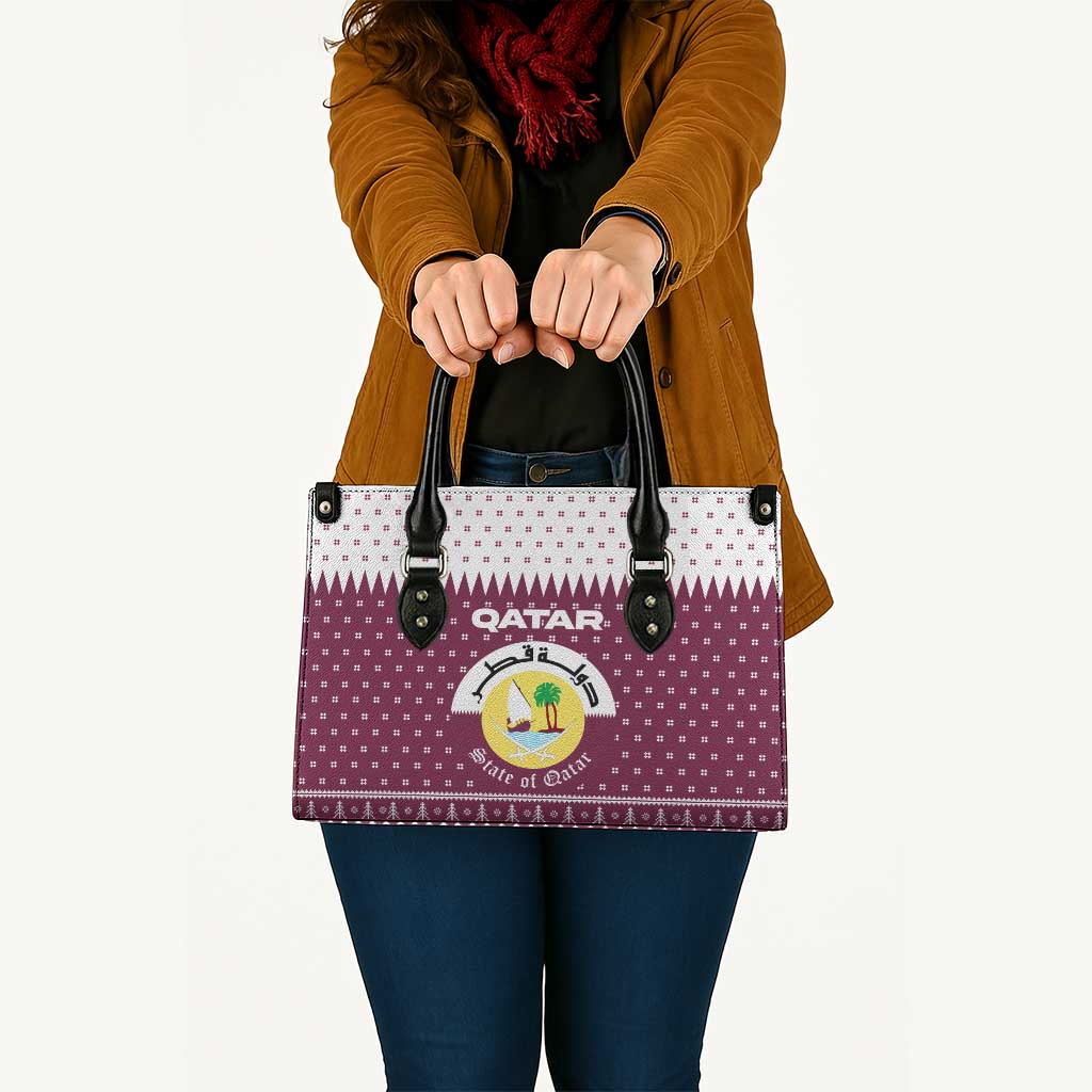 Qatar Christmas Leather Bag with Maroon-White Design, National Emblem, and Camel Motif - Wonder Print Shop