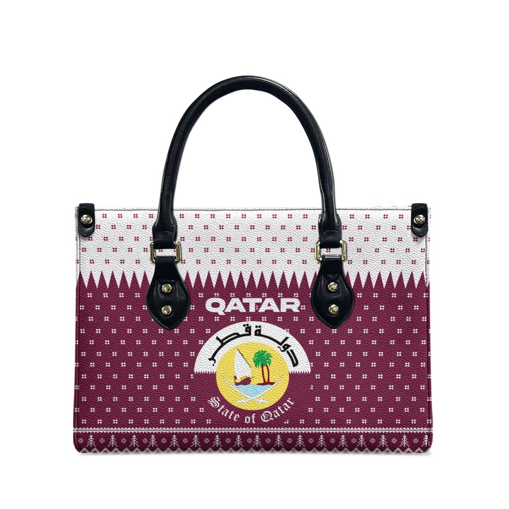 Qatar Christmas Leather Bag with Maroon-White Design, National Emblem, and Camel Motif - Wonder Print Shop