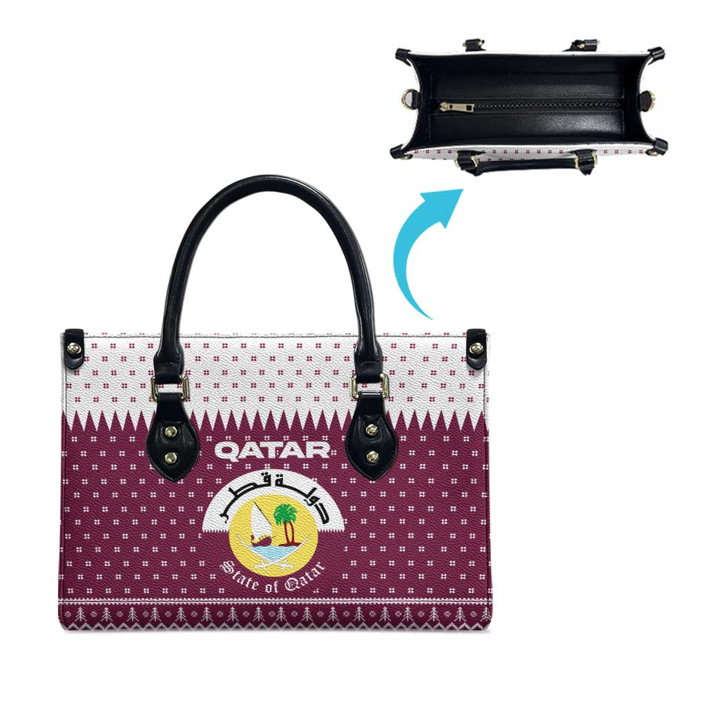 Qatar Christmas Leather Bag with Maroon-White Design, National Emblem, and Camel Motif - Wonder Print Shop