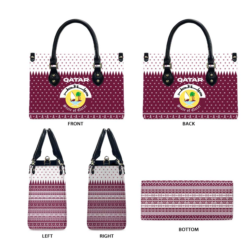 Qatar Christmas Leather Bag with Maroon-White Design, National Emblem, and Camel Motif - Wonder Print Shop