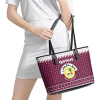 Qatar Christmas Leather Tote Bag with Maroon-White Design, National Emblem, and Camel Motif - Wonder Print Shop
