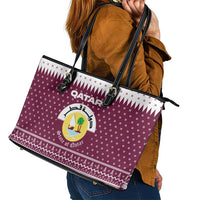 Qatar Christmas Leather Tote Bag with Maroon-White Design, National Emblem, and Camel Motif - Wonder Print Shop