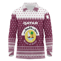 Qatar Christmas Long Sleeve Polo Shirt with Maroon-White Design, National Emblem, and Camel Motif - Wonder Print Shop