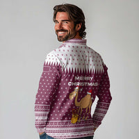 Qatar Christmas Long Sleeve Polo Shirt with Maroon-White Design, National Emblem, and Camel Motif - Wonder Print Shop