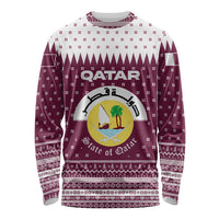 Qatar Christmas Long Sleeve Shirt with Maroon-White Design, National Emblem, and Camel Motif - Wonder Print Shop