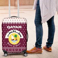 Qatar Christmas Luggage Cover with Maroon-White Design, National Emblem, and Camel Motif - Wonder Print Shop