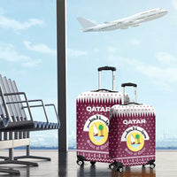 Qatar Christmas Luggage Cover with Maroon-White Design, National Emblem, and Camel Motif - Wonder Print Shop