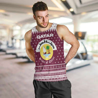 Qatar Christmas Men Tank Top with Maroon-White Design, National Emblem, and Camel Motif - Wonder Print Shop