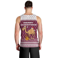 Qatar Christmas Men Tank Top with Maroon-White Design, National Emblem, and Camel Motif - Wonder Print Shop