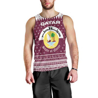 Qatar Christmas Men Tank Top with Maroon-White Design, National Emblem, and Camel Motif - Wonder Print Shop