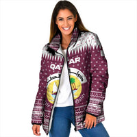 Qatar Christmas Padded Jacket with Maroon-White Design, National Emblem, and Camel Motif - Wonder Print Shop