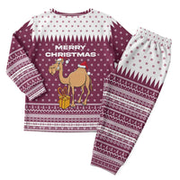 Qatar Christmas Pajama Set with Maroon-White Design, National Emblem, and Camel Motif - Wonder Print Shop