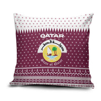 Qatar Christmas Pillow Cover with Maroon-White Design, National Emblem, and Camel Motif - Wonder Print Shop