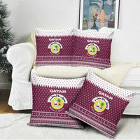 Qatar Christmas Pillow Cover with Maroon-White Design, National Emblem, and Camel Motif - Wonder Print Shop